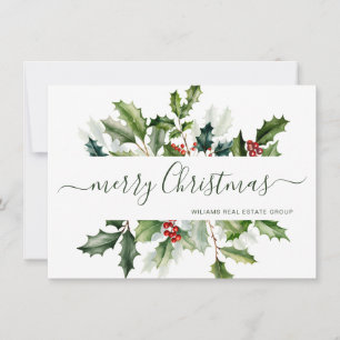 Tarjeta de Feliz Navidad con Muérdago en Acuarela 