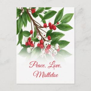 Tarjeta de Feliz Navidad con Muérdago Rojo y Blanc