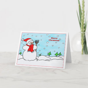 Tarjeta de Feliz Navidad con muñeco de nieve