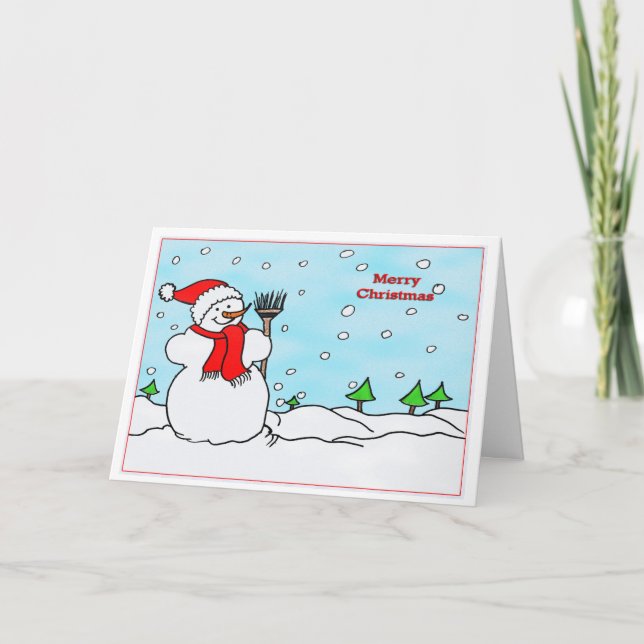 Tarjeta de Feliz Navidad con muñeco de nieve (Anverso)