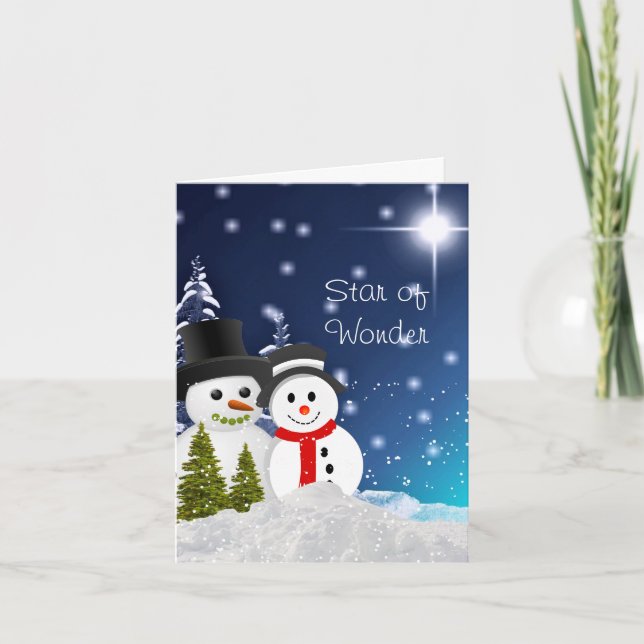 Tarjeta de Feliz Navidad con Muñeco de Nieve (Anverso)