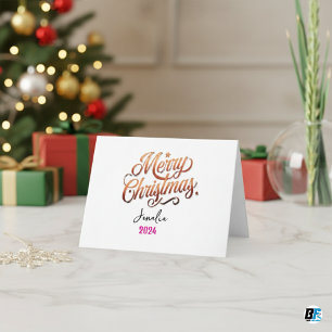 Tarjeta de Feliz Navidad con Nombre y Año en Letra