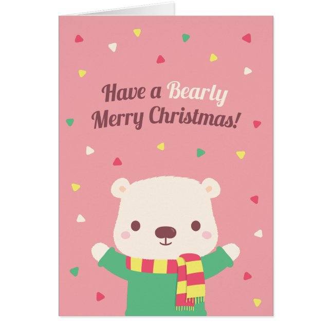 Tarjeta de Feliz Navidad con Oso Adorable (Frente)