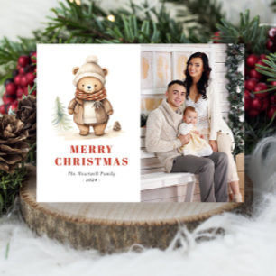 Tarjeta de Feliz Navidad con Oso Adorable Foto Nav