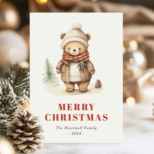 Tarjeta de Feliz Navidad con Oso Marrón Adorable (Subido por el creador)