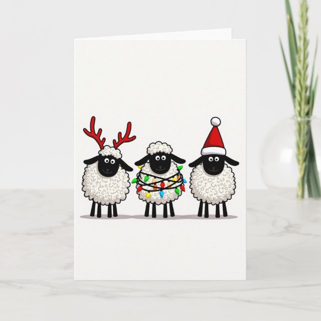 Tarjeta de Feliz Navidad con Ovejas Lindas (Anverso)