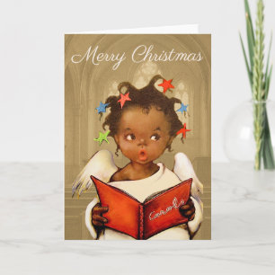 Tarjeta de Feliz Navidad con Querubín Afroamerican