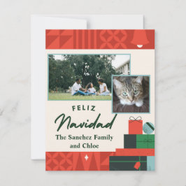 Tarjeta de "Feliz Navidad" con regalos geométricos