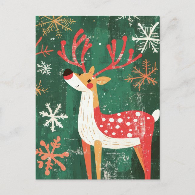 Tarjeta de Feliz Navidad con Reno (Anverso)