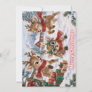Tarjeta de Feliz Navidad con Reno Cuteño