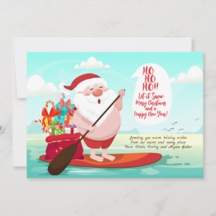 Tarjeta de Feliz Navidad con Santa en Surfboard