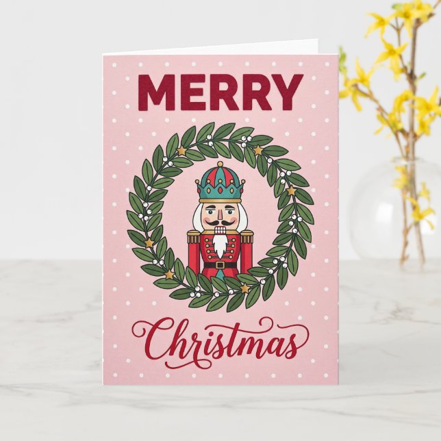 Tarjeta de Feliz Navidad con Soldado Cascanueces (flor amarilla)
