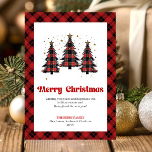 Tarjeta de Feliz Navidad con Tartán Rojo y Negro