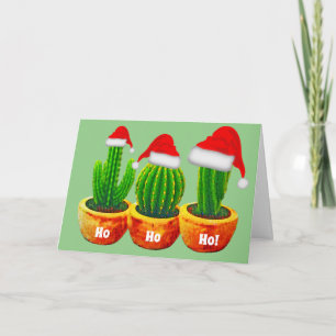 Tarjeta de Feliz Navidad con Tres Cactus Ho Ho Ho