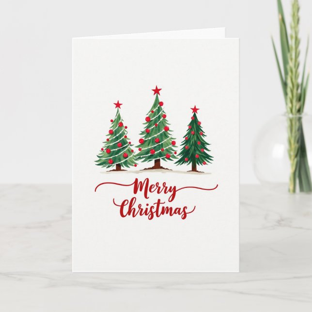 Tarjeta de Feliz Navidad con Tres Pinos Acuarela (Anverso)