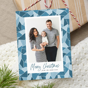 Tarjeta de Feliz Navidad con Vidrio Pintado Azul M