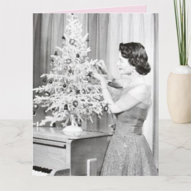 Tarjeta de Feliz Navidad de Árbol de Navidad Retro (Anverso)