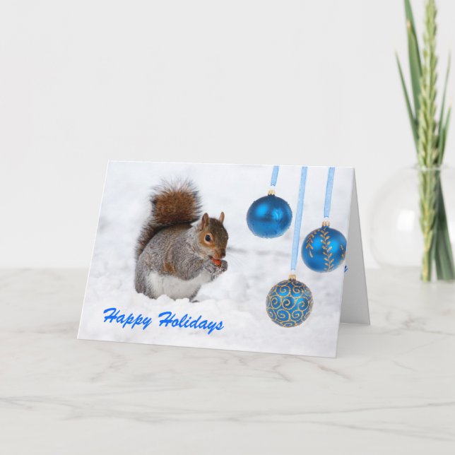 Tarjeta de feliz Navidad de ardillas (Anverso)
