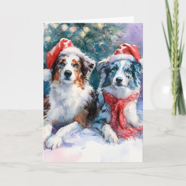 Tarjeta de Feliz Navidad de Border Collie (Anverso)