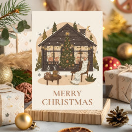 Tarjeta de Feliz Navidad de Cabaña Boho Acogedora