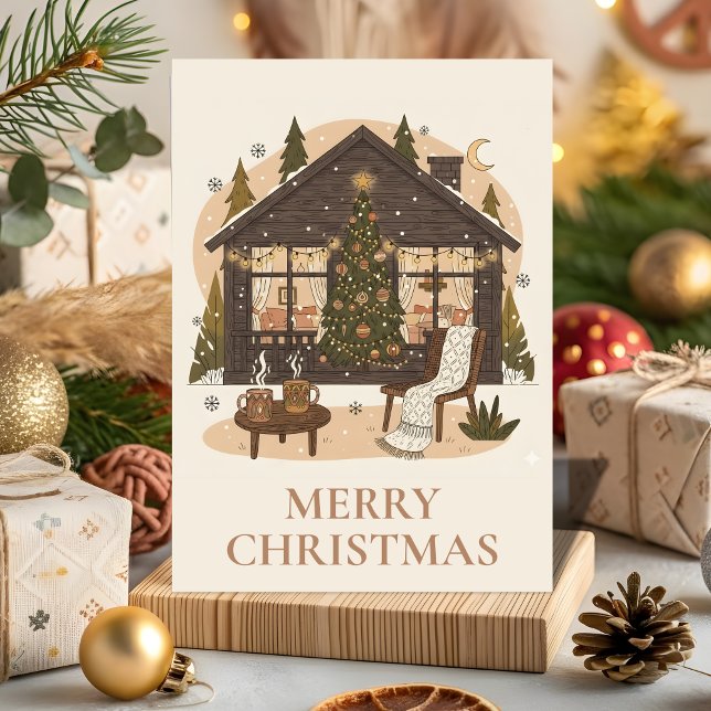 Tarjeta de Feliz Navidad de Cabaña Boho Acogedora (Subido por el creador)