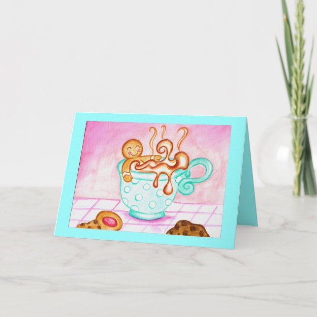Tarjeta de Feliz Navidad de Café con Niño de Pan d (Anverso)