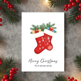 Tarjeta de Feliz Navidad de Calcetines Rojos de Na