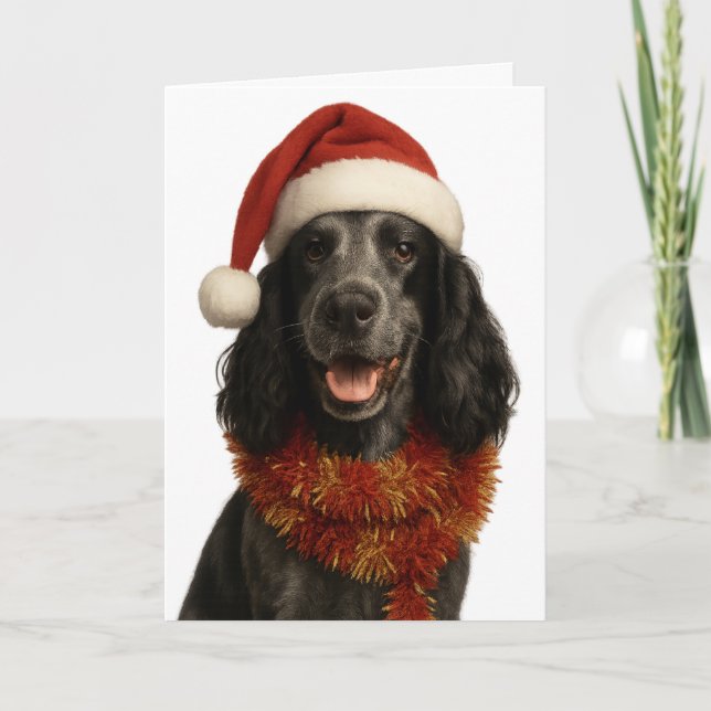 Tarjeta de Feliz Navidad de Cocker Spaniel (Anverso)