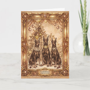 Tarjeta de Feliz Navidad de Doberman Pinscher Vint