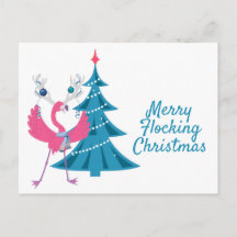 Tarjeta de Feliz Navidad de Flamenco Reno divertid