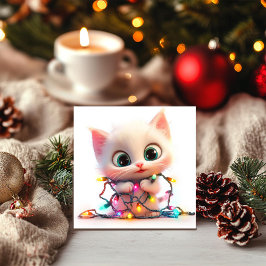 Tarjeta de Feliz Navidad de Gatito Blanco que Trae