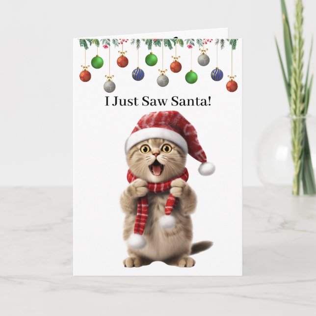 Tarjeta de Feliz Navidad de Gatito Divertido Gato (Anverso)
