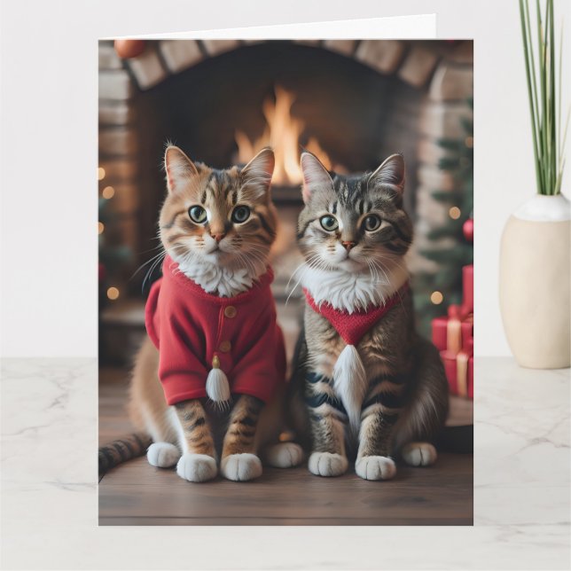 Tarjeta de Feliz Navidad de Gato Adorable (Anverso)