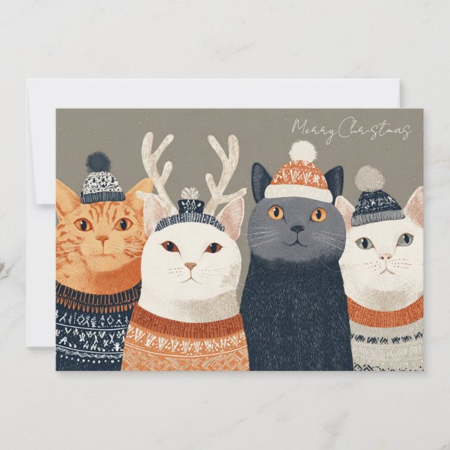 Tarjeta de Feliz Navidad de Gato Divertido (Anverso)