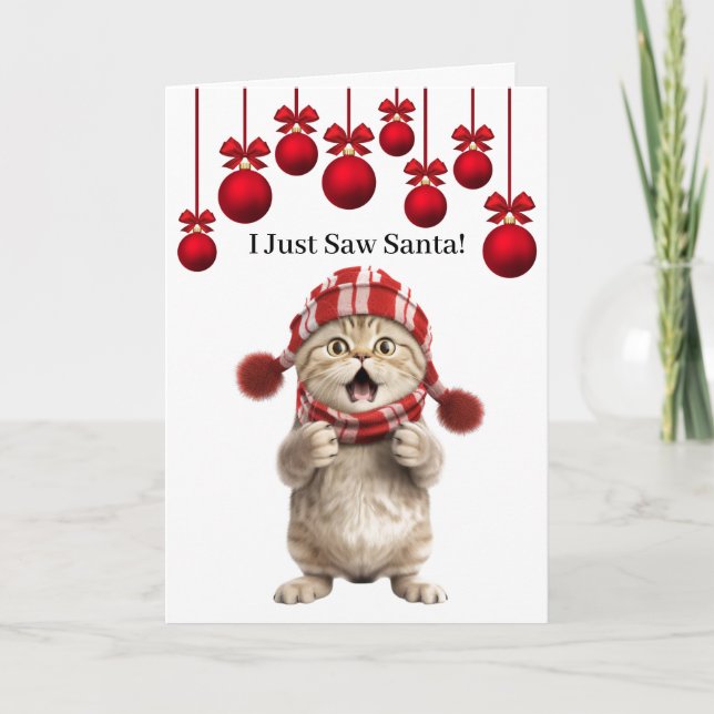 Tarjeta de Feliz Navidad de Gato Súper Mono (Anverso)