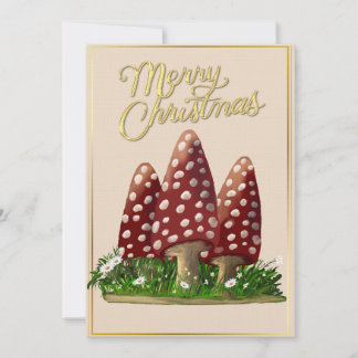 Tarjeta de Feliz Navidad de Hongo del Bosque 