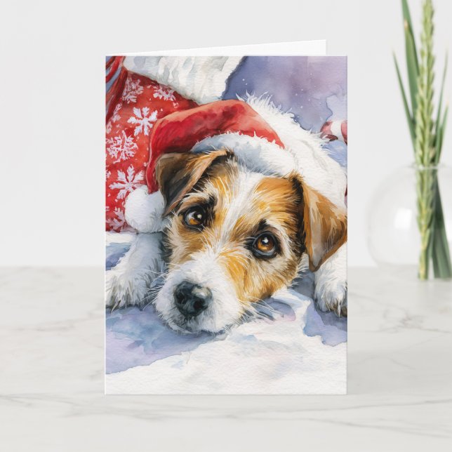 Tarjeta de Feliz Navidad de Jack Russell Adorable  (Anverso)