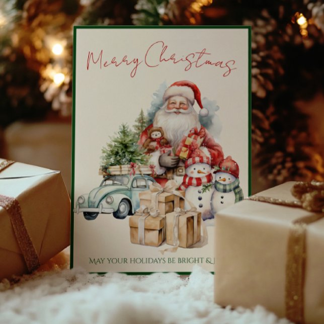 Tarjeta de Feliz Navidad de Jolly Santa | Rojo y V (Classic Santa Christmas card — red & green vintage charm for joyful, timeless holiday greetings. joy)