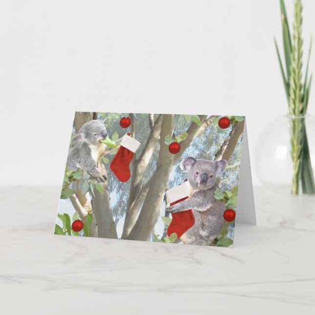 Tarjeta de Feliz Navidad de Koalas (Anverso)