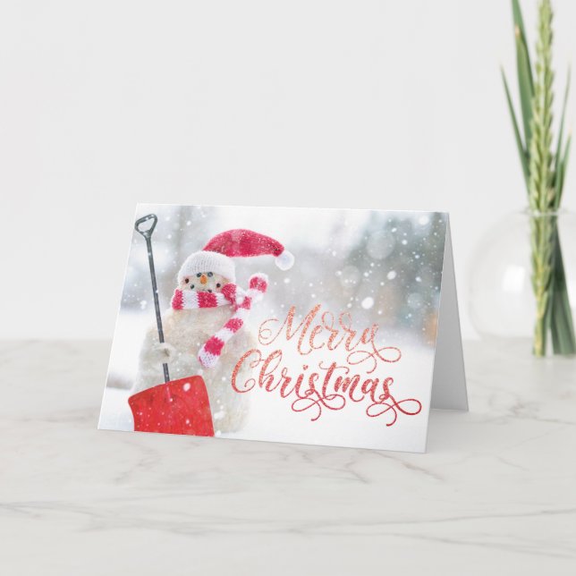 Tarjeta de Feliz Navidad de Muñeco de Nieve (Anverso)