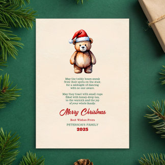 Tarjeta de Feliz Navidad de Osito de Acuarela