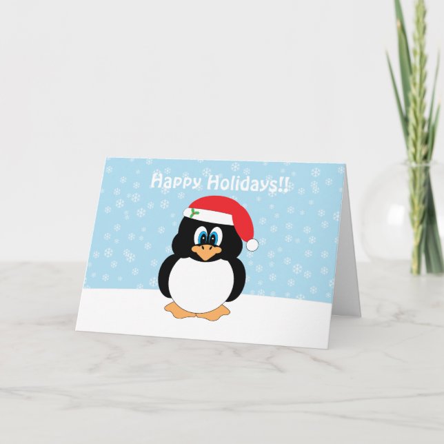 Tarjeta de feliz Navidad de penguin de vacaciones (Anverso)