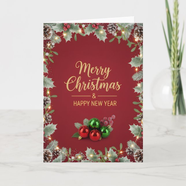 Tarjeta de Feliz Navidad de Pino y Bayas (Anverso)