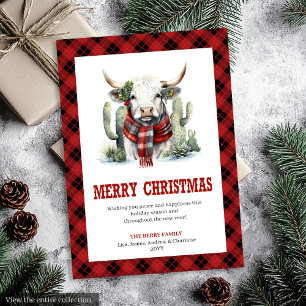 Tarjeta de Feliz Navidad de Plaid Occidental de Bú