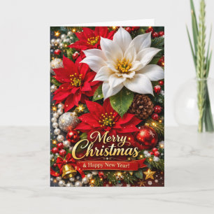 Tarjeta de Feliz Navidad de Poinsettia Elegante