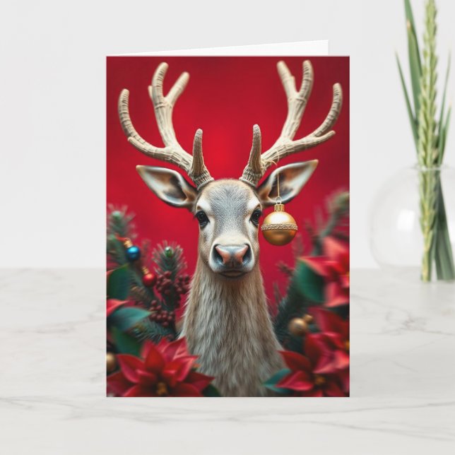 Tarjeta de Feliz Navidad de Reno (Anverso)