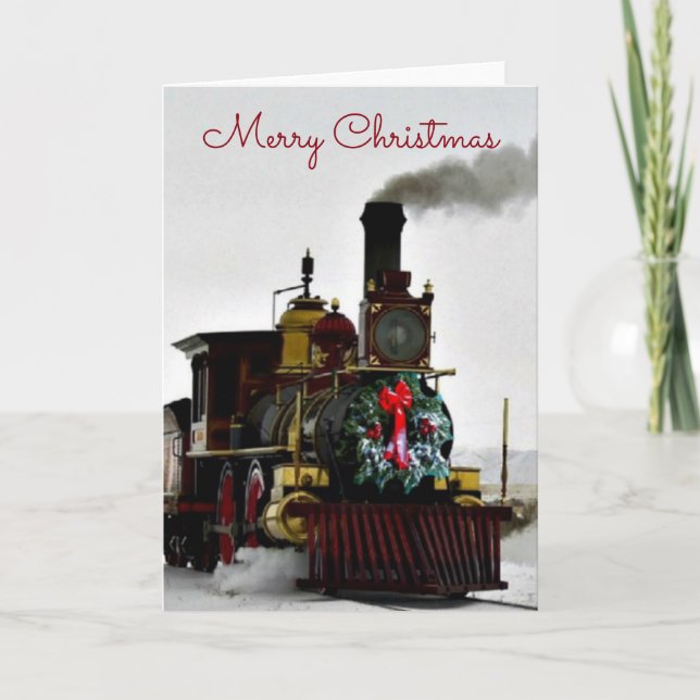 Tarjeta de Feliz Navidad de Tren Antiguo (Anverso)