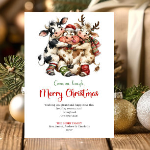 Tarjeta de Feliz Navidad de Vacas Divertidas Moder