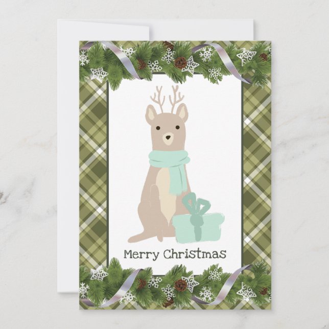 Tarjeta de Feliz Navidad Deer Flat (Anverso)