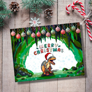 Tarjeta de Feliz Navidad Dinosaurio Vacacional